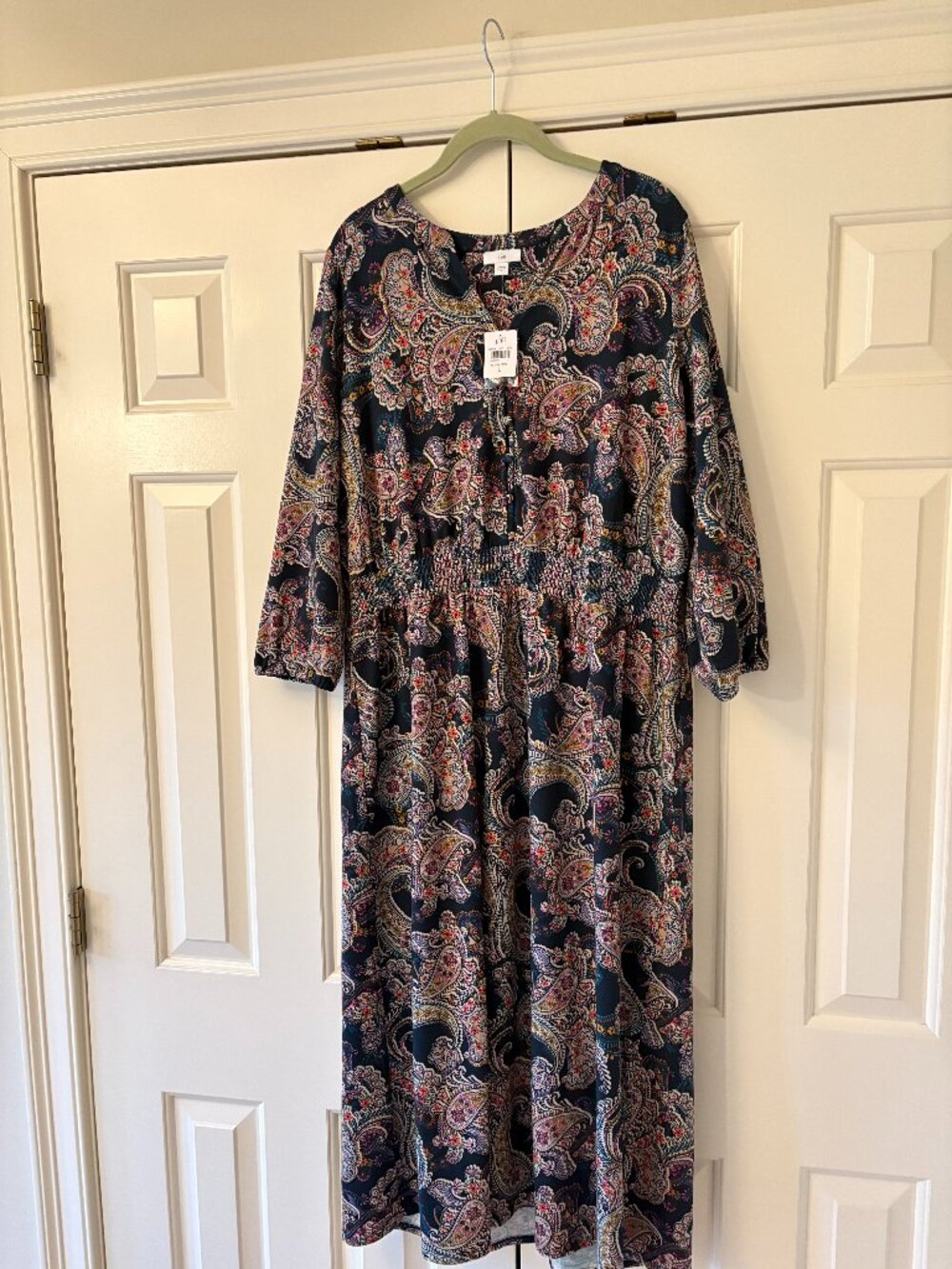 J.Jill Navy Blue Radiant Paisley Knit Midi Dress NWT Sz L